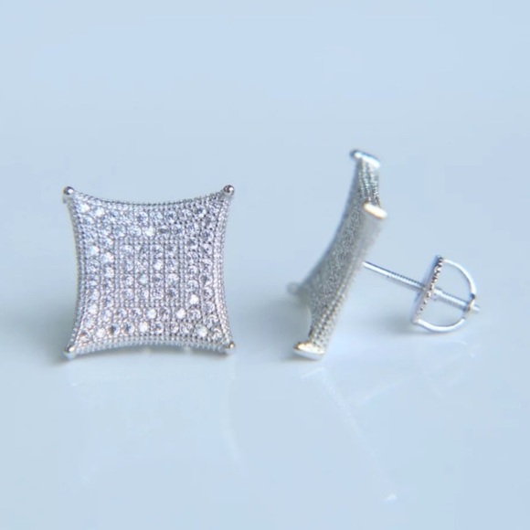 New! Sterling Silver Pave Stud Earrings - Picture 2 of 7